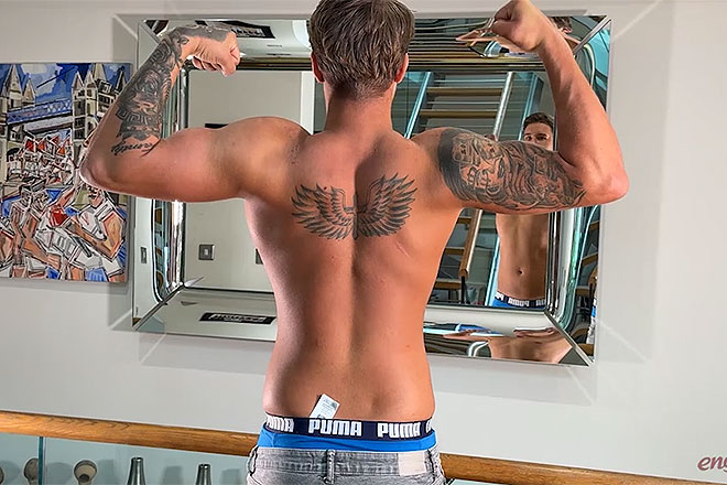 Young Straight Teen Boxer Shows off his Muscles. Image