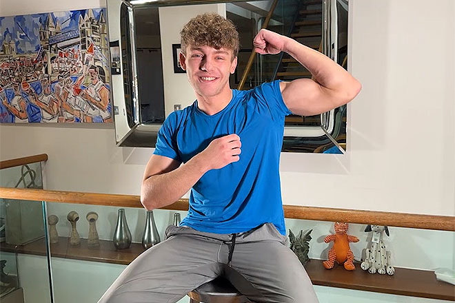 Young Muscular & Ripped Lad Wanks his Huge Uncut Cock Image