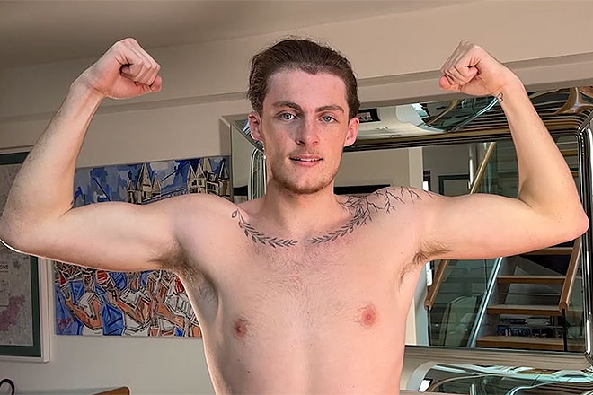 Young Straight Boxer Wanks his Huge Uncut Cock Image