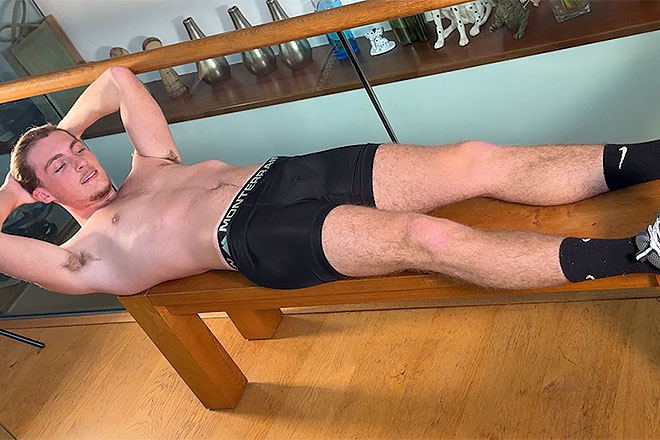 Young Straight Boxer Wanks his Huge Uncut Cock Image