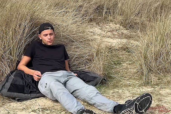 Young Straight Teen Wanks his Huge Uncut Cock in the Sand Dunes Image