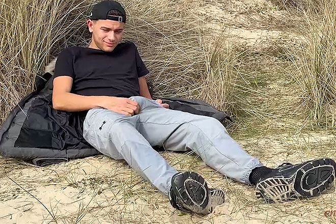 Young Straight Teen Wanks his Huge Uncut Cock in the Sand Dunes Image