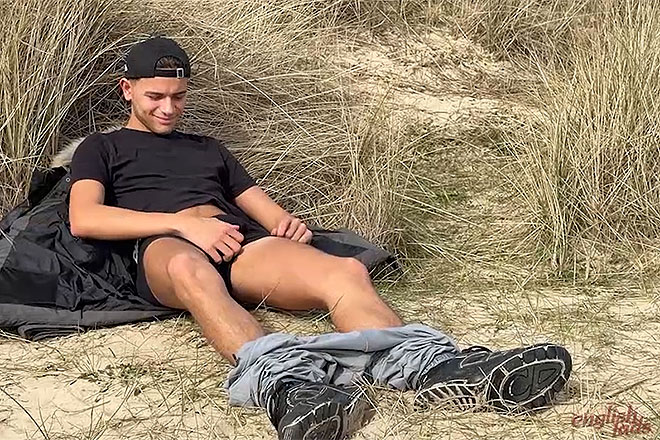 Young Straight Teen Wanks his Huge Uncut Cock in the Sand Dunes Image