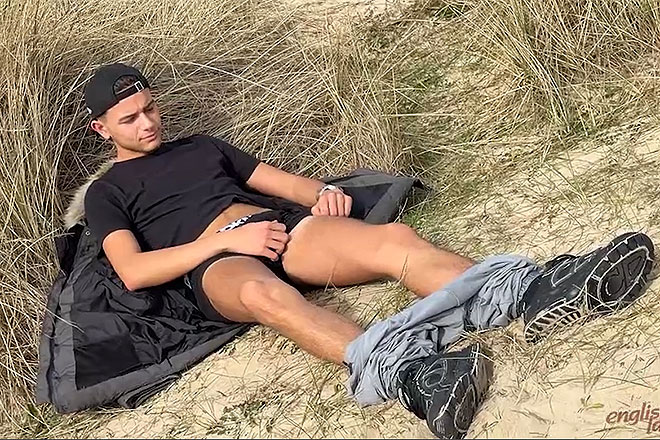 Young Straight Teen Wanks his Huge Uncut Cock in the Sand Dunes Image