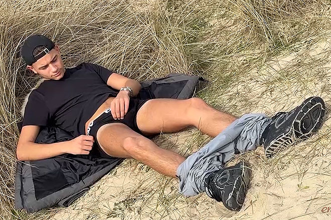 Young Straight Teen Wanks his Huge Uncut Cock in the Sand Dunes Image
