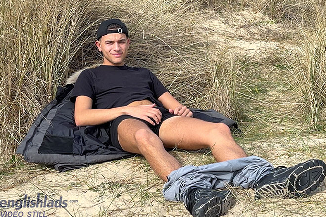 Young Straight Teen Wanks his Huge Uncut Cock in the Sand Dunes Image