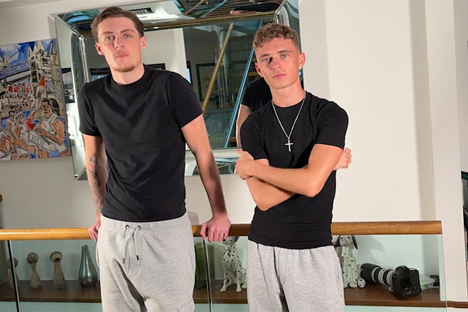 Young Straight Racers Wank their Massive Uncut Cocks Image
