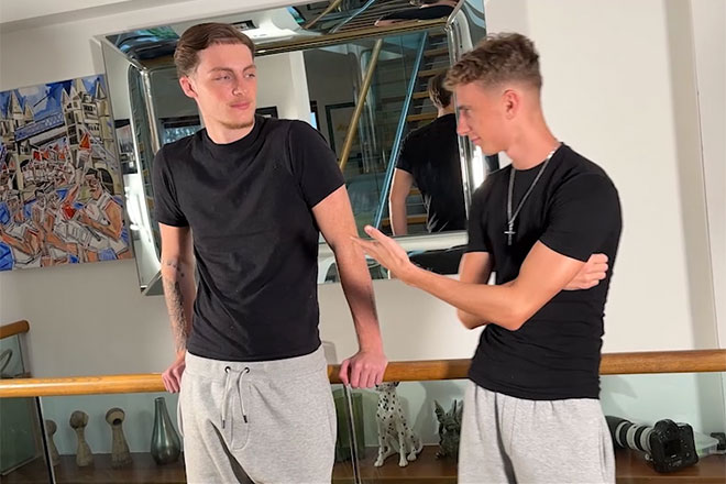 Young Straight Racers Wank their Massive Uncut Cocks Image
