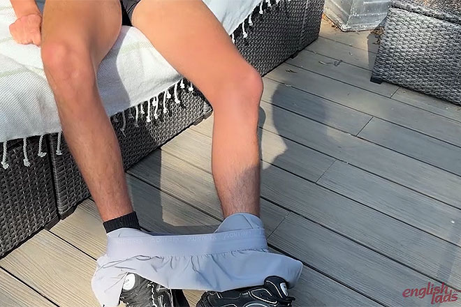 Young Straight & Toned Lad Wanks his Huge Hard Uncut Cock Image
