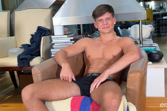 Young Ripped Stud Shows off his Lean Muscles & Wanks his Rock Hard Cock & Cums! Image