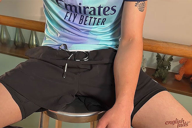 Young Straight Footballer Shows off his Lean Body & Edges his Long Uncut Cock Image
