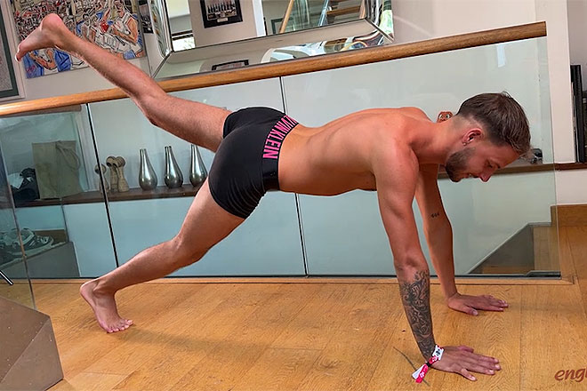Young Lean Ice Hockey Player Shows off his Muscles Image